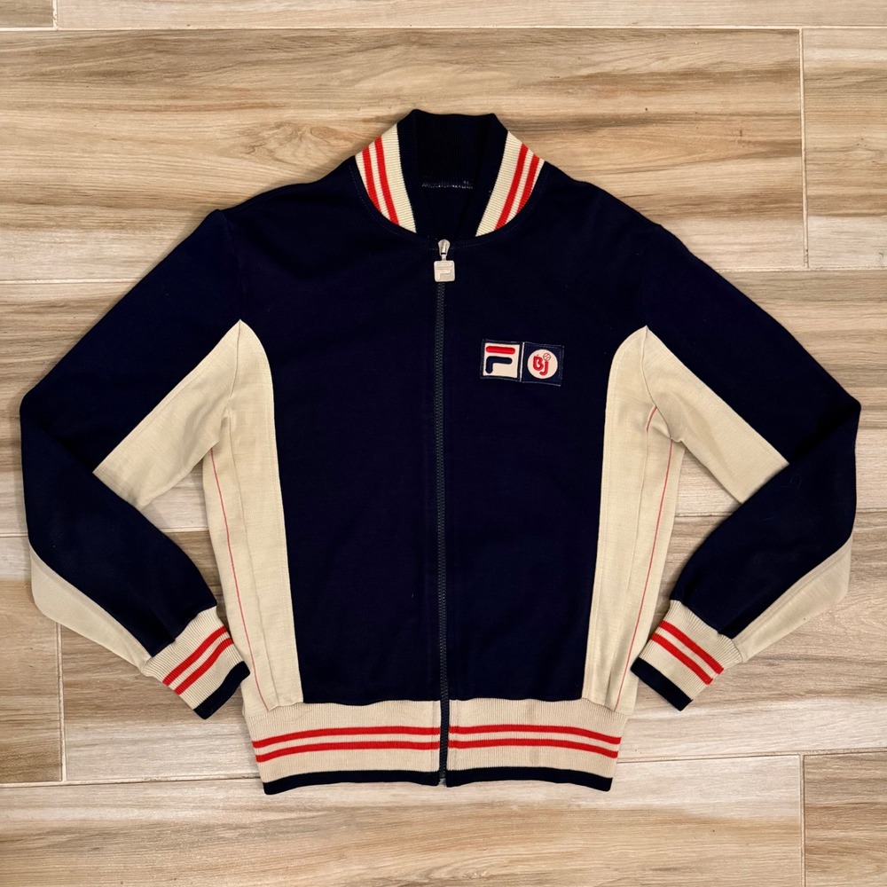 Vintage 1980s Fila Bjorn Borg Settanta MK1 Track Jacket Italy Navy Wool Blend 48